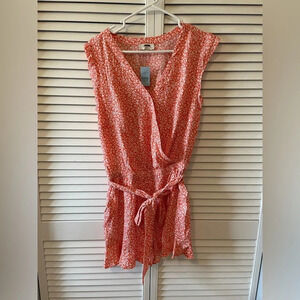 LOFT Outlet NWT Floral Wrap Romper Belt Coral Pink Summer Vacation Small Petite